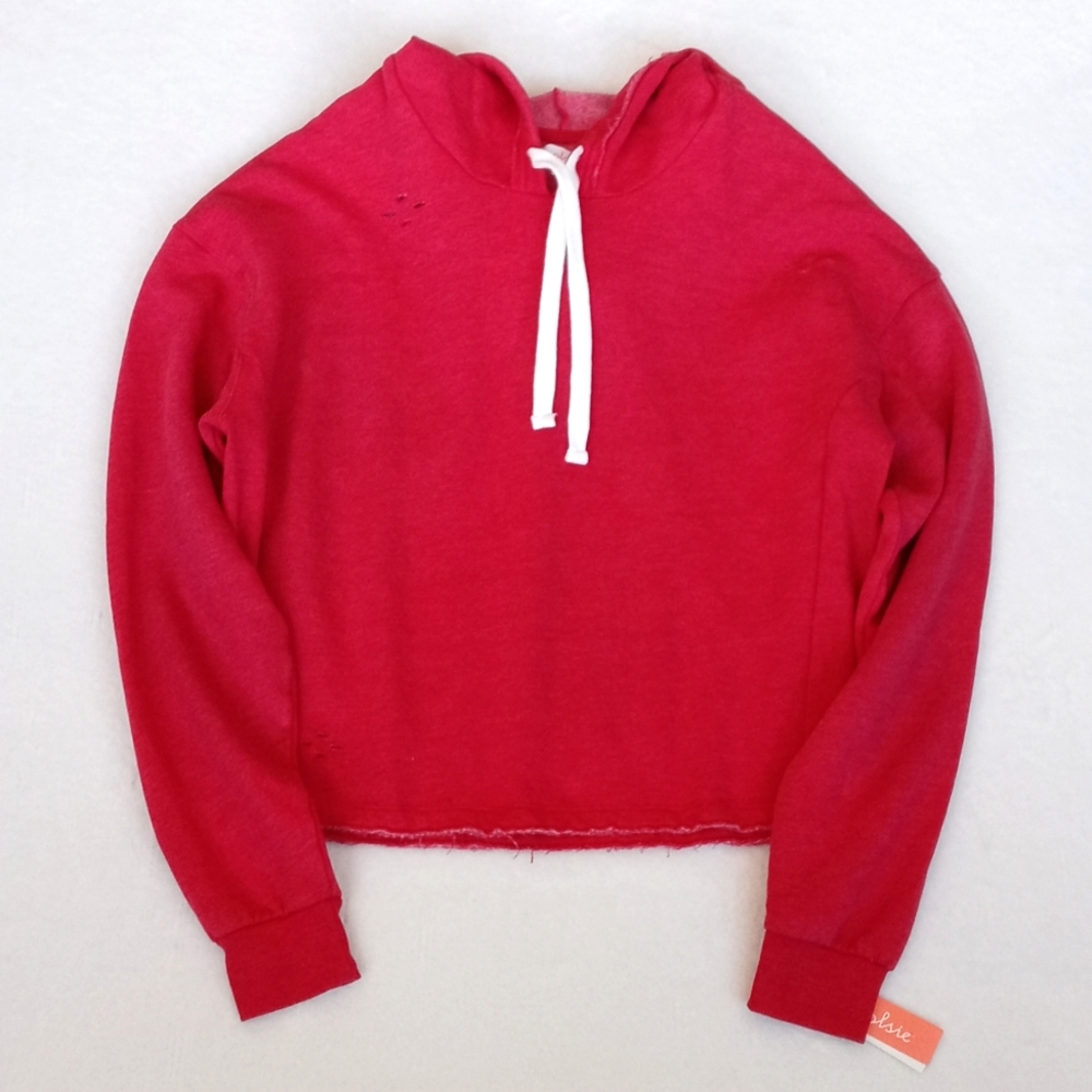 Colsie Red Hooded Long-sleeve Fleece Lined Sweatshirt L Intentionally Aged Look